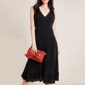 Anthropologie Vera Black Pleated Maxi Dress